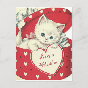 Reizendes weißes Kätzchen Vintage Valentinstag Pos Postkarte