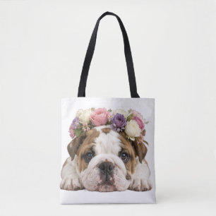 REIZENDES WELPEN ENGLISCHE BULLDOGGE BLUMEN TASCHE