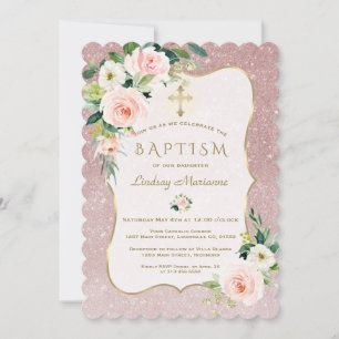 Reizvoll pinke weiße Blumen Rosen Gold Glitter Tau Einladung
