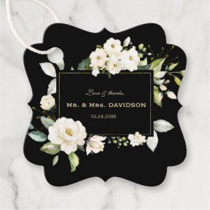 Reizvolle Aquarell Weiße Blumen Gold Schwarze Hoch Geschenkanhänger