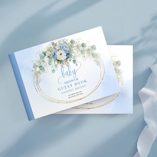 Reizvolle blaue Blumen & Gold Babyshower-Gästebuch Gästebuch