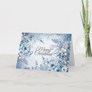 Reizvolle blaue Wasserfarbe-Blumen-Weihnachtskarte Feiertagskarte