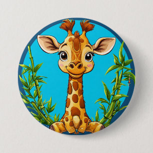 Reizvolle Cartoon-Giraffe mit Bambus Button