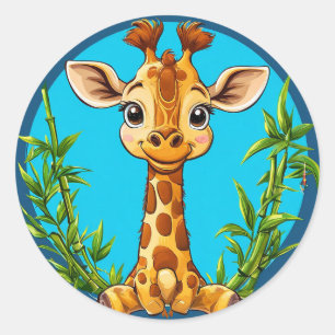 Reizvolle Cartoon-Giraffe mit Bambus Runder Aufkleber