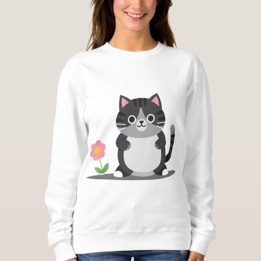 Reizvolle Cartoon-Katze mit Blume Sweatshirt (Vorderseite)
