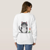 Reizvolle Cartoon-Katze mit Blume Sweatshirt (Schwarz voll)