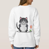 Reizvolle Cartoon-Katze mit Blume Sweatshirt (Rückseite)