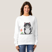 Reizvolle Cartoon-Katze mit Blume Sweatshirt (Vorne ganz)