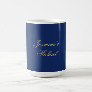 Reizvolle Chic Kalligrafie Paar Namen Blau & Gold Kaffeetasse