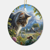 Reizvolle Domestic Longhair-Katzen-Erinnerung Keramik Ornament (Links)