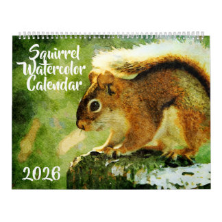 Reizvolle Eichhörnchen-Wildtier-Aquarellmalerei-Ku Kalender