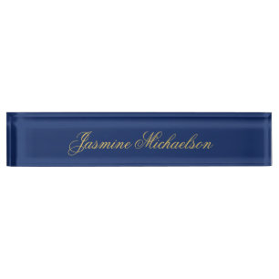 Reizvolle elegante Kalligrafie Name Blau & Gold Namensplakette