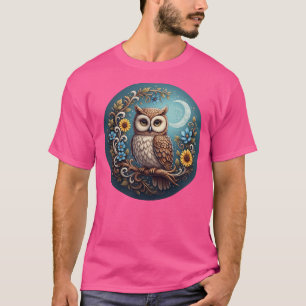Reizvolle Eule & Mond – Künstlerische Waldwandkuns T-Shirt