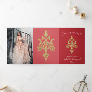Reizvolle Gold Glitter Quinceanera Dreifach Gefaltete Einladung