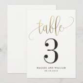 Reizvolle Kalligrafie-Tischnummernkarte Faux-Gold Einladung (Vorne/Hinten)