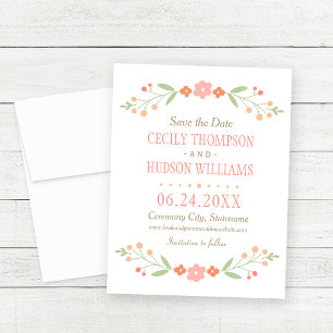 Reizvolle Korallen-Blumengirlande Hochzeit Save The Date