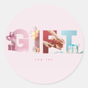 Reizvolle moderne rosa GIFT-Textmaskierungs-Typogr Runder Aufkleber