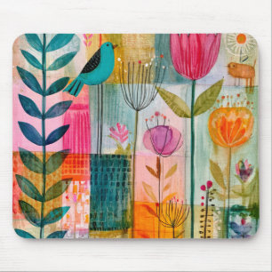 Reizvolle Patchwork Blaumeise Wiese Mousepad