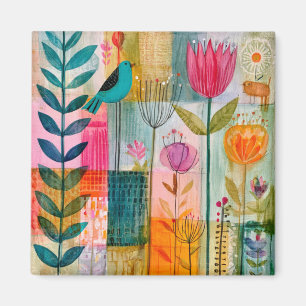 Reizvolle Patchwork Blaumeisenwiese Magnet