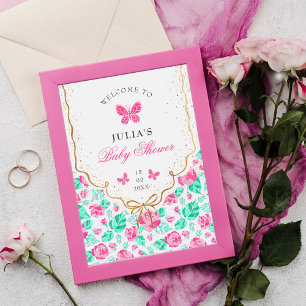 Reizvolle rosa Rosenblume goldene Schleife Baby-Ei Poster