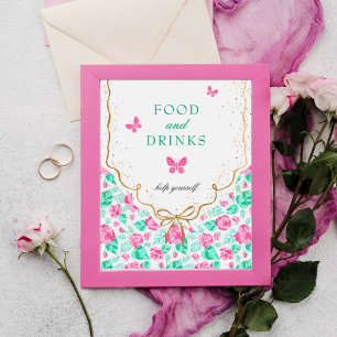 Reizvolle rosa Rosenblume goldene Schleife Baby-Ei Poster