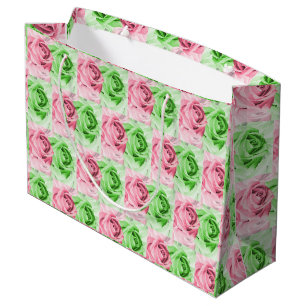 Reizvolle rosa und grüne Rosen-Weitgeschenktasche Große Geschenktüte