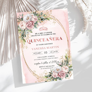 Reizvolle Rose Gold Blumen Eukalyptus 15. Geburtst Einladung