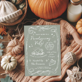 Reizvolle Sage Green Friendsgiving-Dinnerparty Einladung