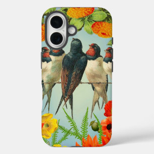 Reizvolle Schwalben und Blumen iPhone-Hülle iPhone 16 Hülle
