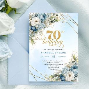 Reizvolle staubblaue Aquarell-Blumen zum 70. Gebur Einladung