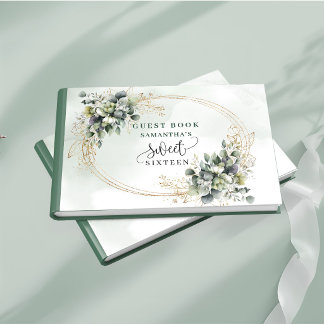 Reizvolle Sweet 16 staubgrüne Wasserfarben-Foliage Gästebuch