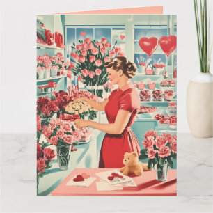 Reizvolle Szene eines Vintage-Blumenladens Karte