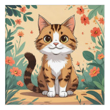 Reizvolle Tabby-Katze im blühenden Garten Acryl-Wa