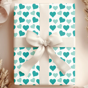 Reizvolle Türkis Herzen auf Weißem Geschenkpapier