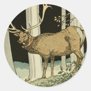 Reizvolle Vintage-Elch-Illustration Waldtiere Runder Aufkleber