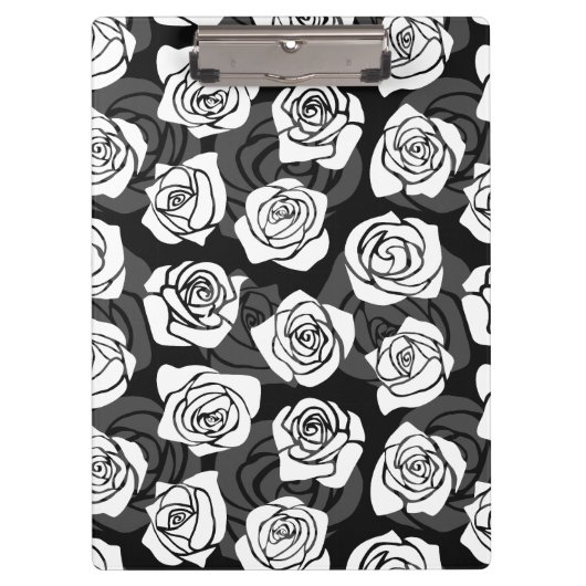 Reizvolle Vintage-Schwarze Rosen und weiße Rosen Klemmbrett (Vorderseite)