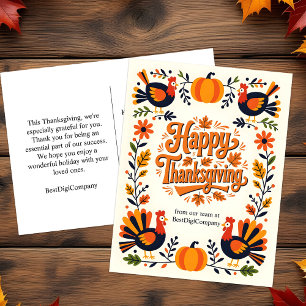 Reizvolle Volkskunst Truthahn und Kürbis Thanksgiv Feiertagspostkarte