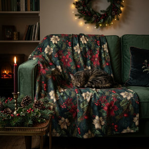 Reizvolle Weihnachts-Chinoiserie floral Fleecedecke