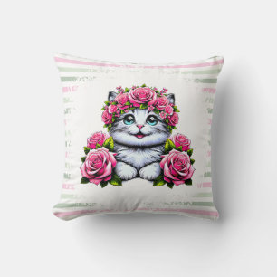 Reizvolle weiße Katze mit Blumenkrone  Kissen