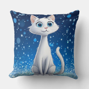 Reizvolle weiße Katze mit großen blauen Augen Kissen