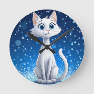 Reizvolle weiße Katze mit großen blauen Augen Runde Wanduhr