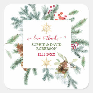 Reizvolle Winterferien Tannenzapfen Beeren Weihnac Quadratischer Aufkleber