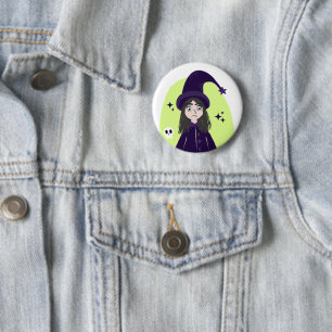 Reizvolle wütende süße Hexe Button