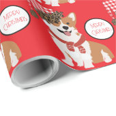 Reizvoller Feiertags-Welpe mit Weihnachtsmannmütze Geschenkpapier (Rolleneckpunkt)