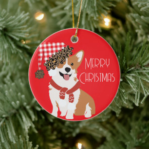 Reizvoller Feiertags-Welpe mit Weihnachtsmannmütze Keramik Ornament