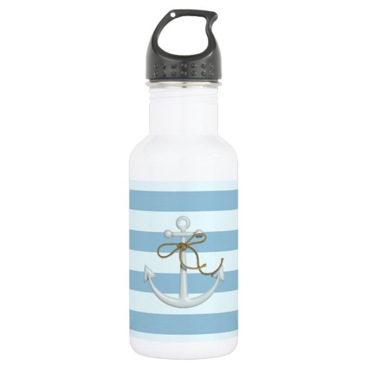 Reizvoller nautischer Anker auf hellblauen Streife Trinkflasche (Vorderseite)