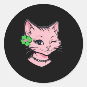 Reizvoller St. Patricks Tag Zwinkerkatze Mit Klee Runder Aufkleber
