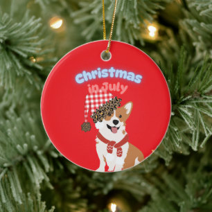 Reizvoller Urlaubswelpe mit Weihnachtsmannmütze Keramik Ornament