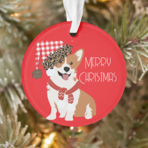 Reizvoller Urlaubswelpe mit Weihnachtsmannmütze Ornament