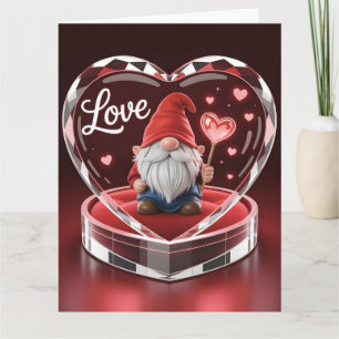 Reizvoller Valentins-Gnom in Kristall-Herz-Display Karte